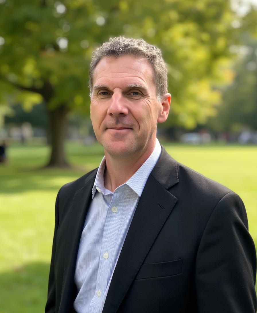 Mike Vanecek, founder of GrowWise Systems, in a suit in a park